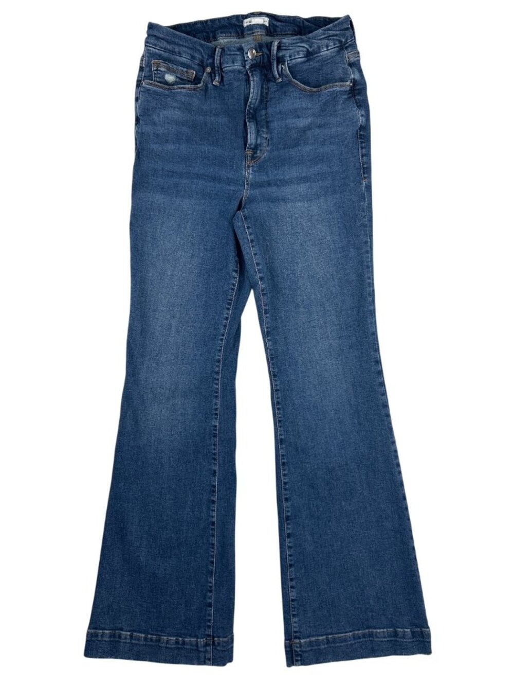 Good American High Rise Flare Jeans  Junior's 15 Blue Stretch Denim Retro Chic